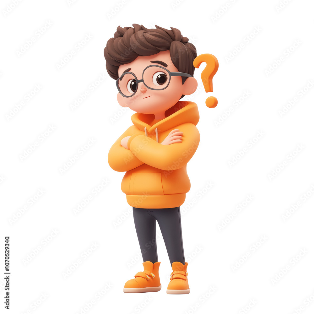 Poster 3D Confused Man with Question Mark - Choice and Problem-Solving Concept