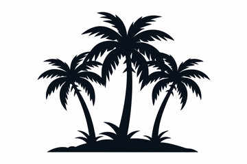 Set of palm tree black silhouette Vector illustration on a white background