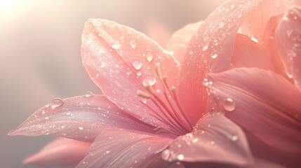 Fototapeta premium A close-up of a pink flower with water droplets, highlighting its delicate beauty.
