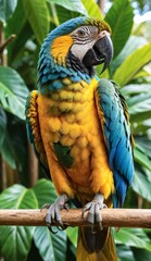 Obraz premium Blue-and-yellow macaw (Ara ararauna), Arara-canindé. Beautiful blue and yellow Macaw in close up