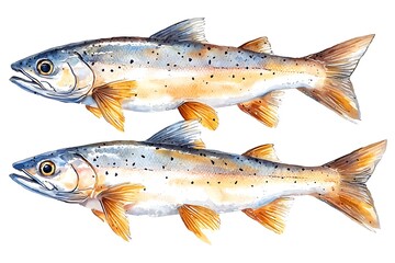 Obraz premium Watercolor Illustration of Two Salmon Fish.