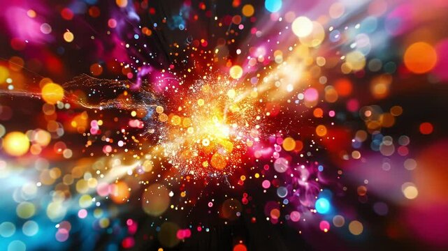 A vibrant and chaotic display of energy depicting the excitement and discovery of unlocking the secrets of the Higgs field.