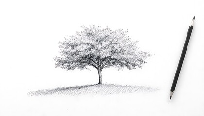 Pencil sketch of a lone tree on white paper. Simple and natural.