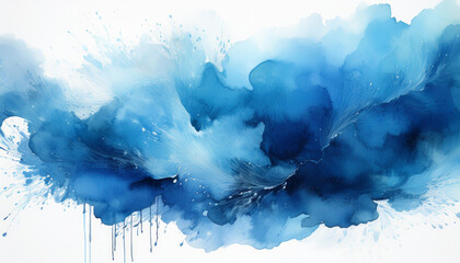 Obraz premium Vibrant blue abstract watercolor blot with soft, blended edges on white background. Hand drawn art
