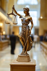 Bronze statue of Lady Justice in court hallway