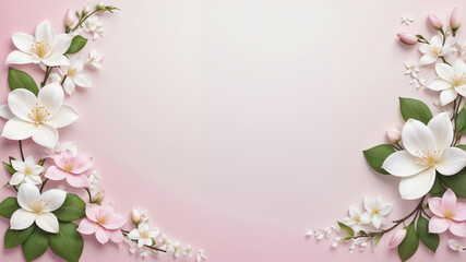 Obraz premium Spring frame fresh pastel field flowers rose peonies leaves Copy empty space Soft pastel background flat lay Floral colorful decoration Illustration background wallpaper hd high ultra resolution