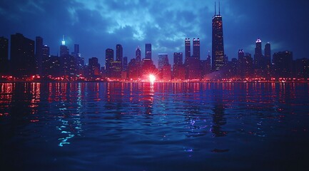 Obraz premium Cityscape Skyline Reflections Night Water