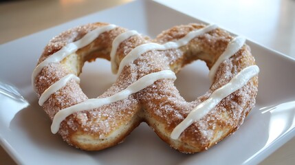 A warm, cinnamon-sugar pretzel served with a side of cream cheese icing 
