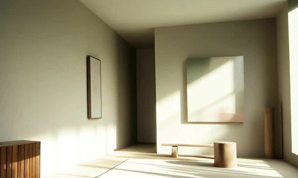 modern living room in Morandi hues, muted ochre and pale grey walls, with minimalist furniture, soft natural textiles
