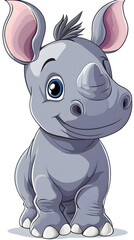 Fototapeta premium Cartoon illustration of a cute rhino character in a playful, wildlife-themed setting with other animals