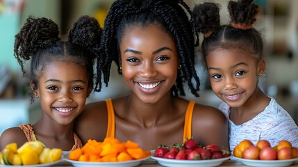 Woman arranging breakfast plates on the table, her kids eagerly waiting to eat