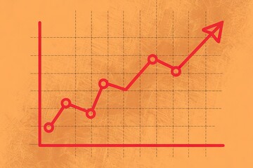 A red line graph on an orange background, representing an upward trend or growth