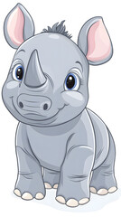 Fototapeta premium Cartoon illustration of a cute rhino character in a playful, wildlife-themed setting with other animals