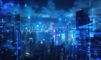 Obraz premium 现代化香港中国科技智慧城市大楼背景 