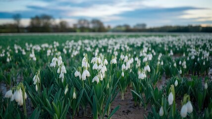 Fresh green field and blue sky in spring