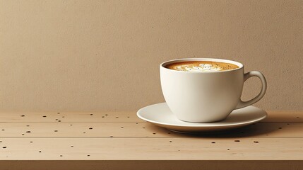 Obraz premium Latte Art in White Mug on Wooden Table