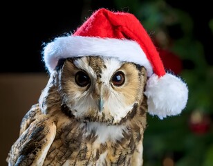Obraz premium owl with a santa hat