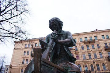 Historical sculptures in the city center in autumn. Saint Petersburg. Art.
