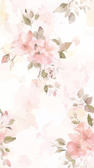 Delicate pink watercolor floral pattern with soft petals and leaves, creating a gentle and romantic design.