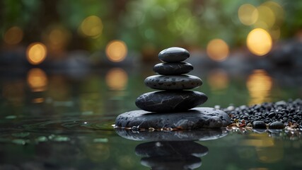 Obraz premium Spa concept with Zen basalt stones with flowers and water steam