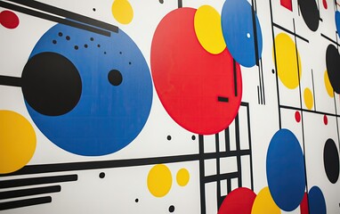Obraz premium Colorful abstract geometric shapes and lines on a wall, creating a vibrant and modern artistic expression.