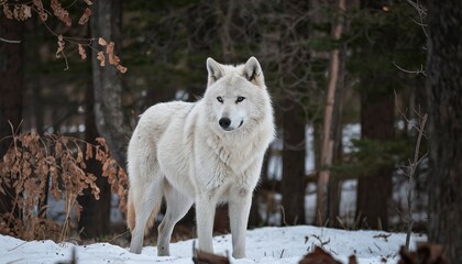 Obraz premium A majestic white wolf standing amidst a snowy forest