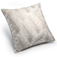 
white pillow with feather pattern, isolated on white background