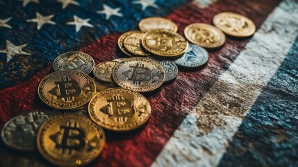The american flag with cryptocurrencies