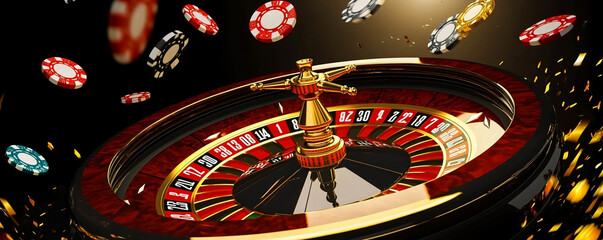 Obraz premium casino roulette wheel and chips vegas game background advertising