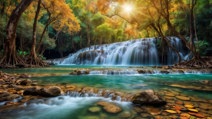 Beautiful river lake crystal clear water sunny forest landscape hd 8k background view wallpaper backdrop nature