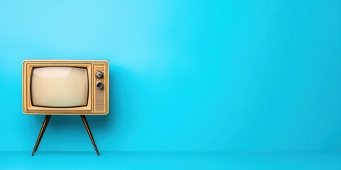 A vintage television set stands against a bright turquoise wall, showcasing a retro design that...