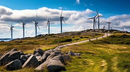 wind turbine in the wind, wind turbine in the field, close-up of wind generator, wind turbine against blue sky