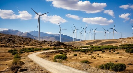 wind turbine in the wind, wind turbine in the field, close-up of wind generator, wind turbine against blue sky