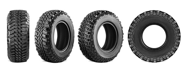 car tire , offroad tire set photo isolated on white background.