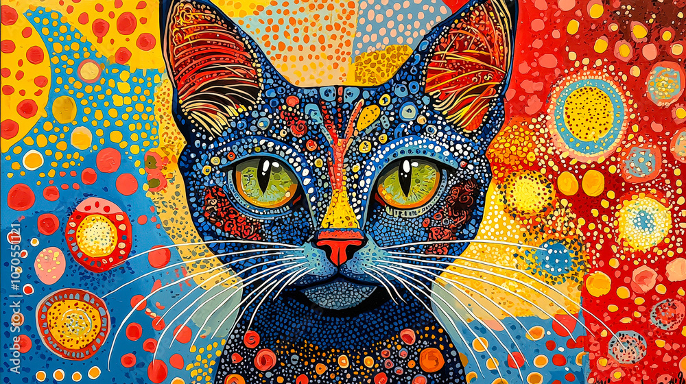 Poster A whimsical cat illustration showcases intricate patterns and bright colors, capturing attention with its creative design elements