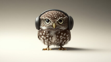 Fototapeta premium Curious Owl with Headphones