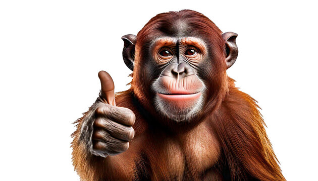 monkey giving a thumbs up isolated on white background, png transparent