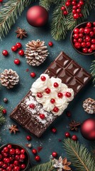 Fototapeta premium Perfect holiday pudding decorated with festive elements, vibrant colors, and seasonal garnishes, creating an elegant and indulgent Christmas dessert presentation