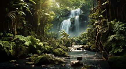 Fototapeta premium waterfall in the jungle, green nature