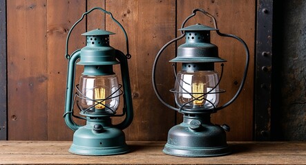 Antique miners lantern with distressed metal for vintage industrial style