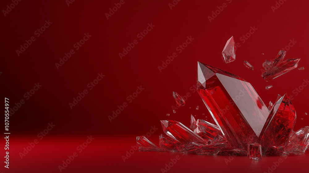 Leinwandbilder shimmering red beryl crystals scattered on vibrant red background, showcasing their sharp edges and 