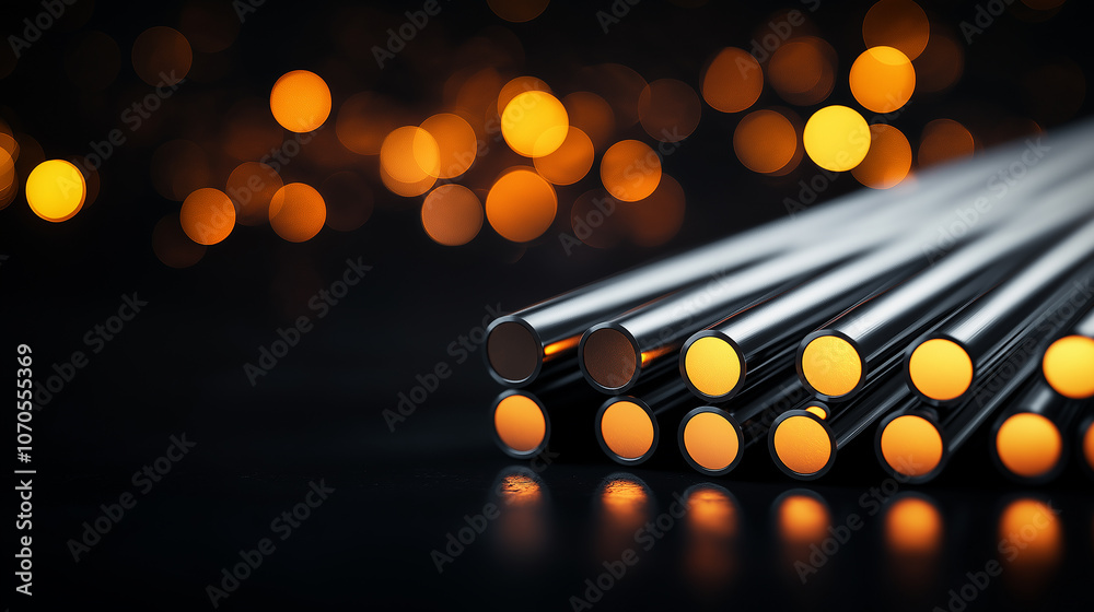 Poster steel bars emitting orange red glow along edges, creating striking visual effect against dark backgr