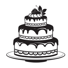 Black and white drawing of a birthday cake with dripping frosting
