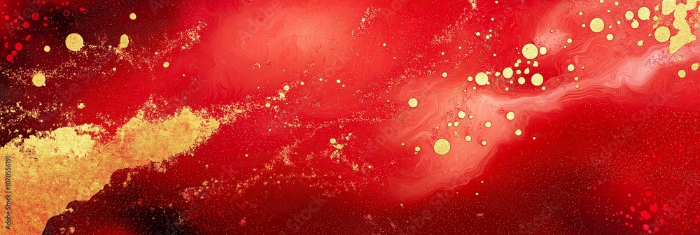 Fototapete vibrant abstract painting with rich reds and golds featuring swirling patterns and textured details 