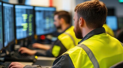 Control Room Operators Monitoring Data on Multiple Screens