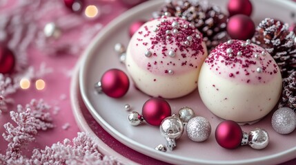 Obraz premium Perfect holiday pudding with festive decorations, elegant desserts, and seasonal table settings creating a warm and joyful Christmas atmosphere