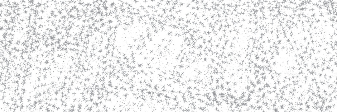 Seamless pattern with chicken paths. Bw bg with bird footprints trace. Rooster paw irregular vector ornament with grunge dots