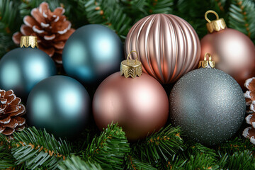 Christmas balls closeup, Xmas decorations, New Year's celebration