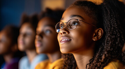 Obraz premium A group of students watching a documentary about historical Black figures who made significant contributions to society.