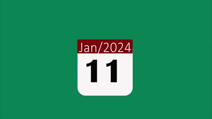 flipped calendar page for  New Years from 2025 new year january 1 tarikh to 20 with  green screen background. Photo animation 4k video.